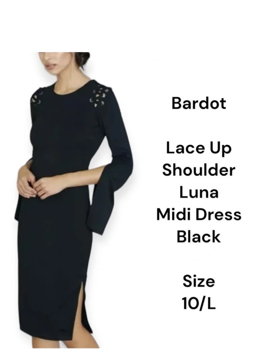 Bardot slimming black bodycon long sleeve midi dress size 10
